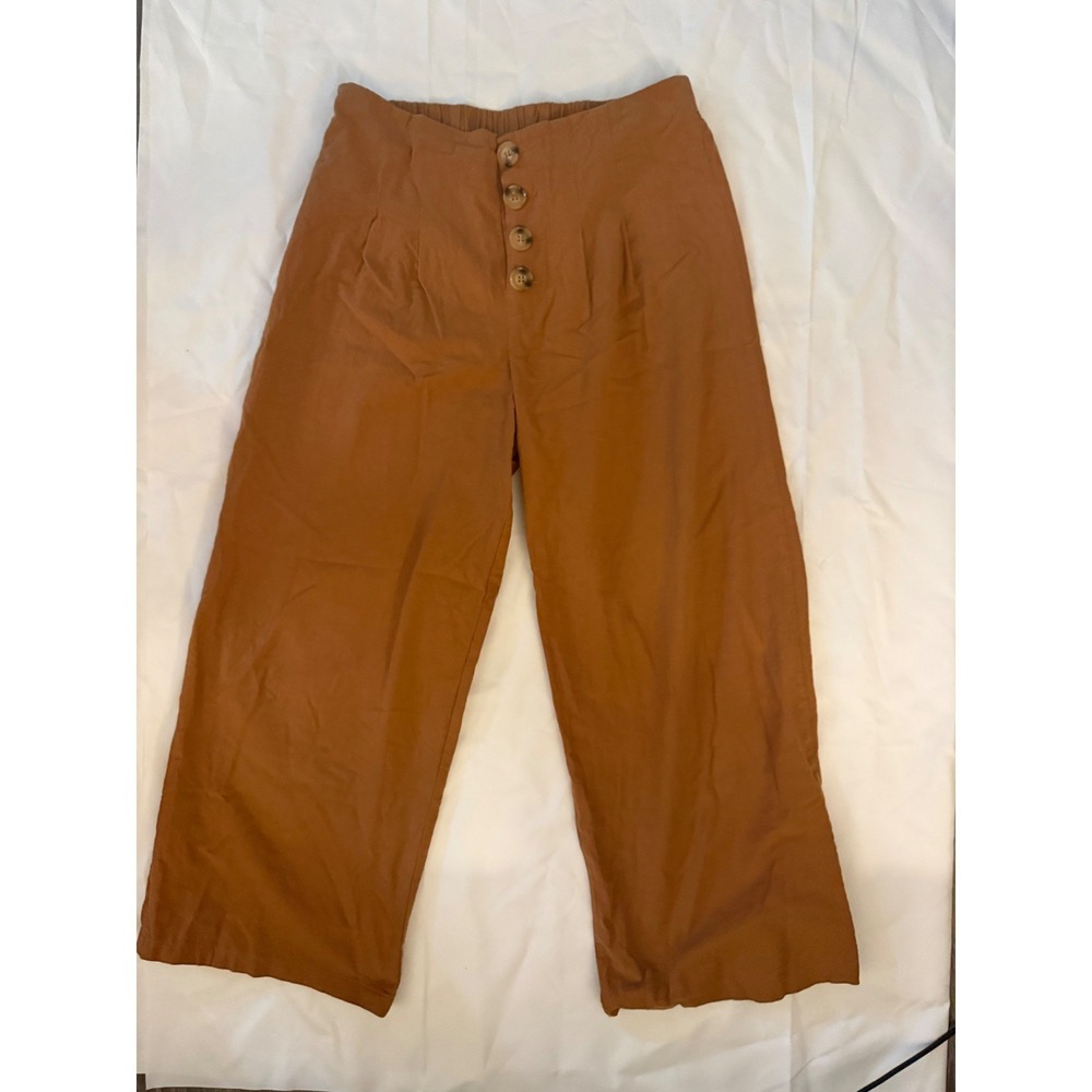 Urban Romantics Rust Brown Cotton Wide Leg Pants High Waist Button Front Small